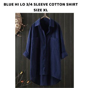 BLUE HI LO 3/4 SLEEVE COTTON SHIRT SIZE XL